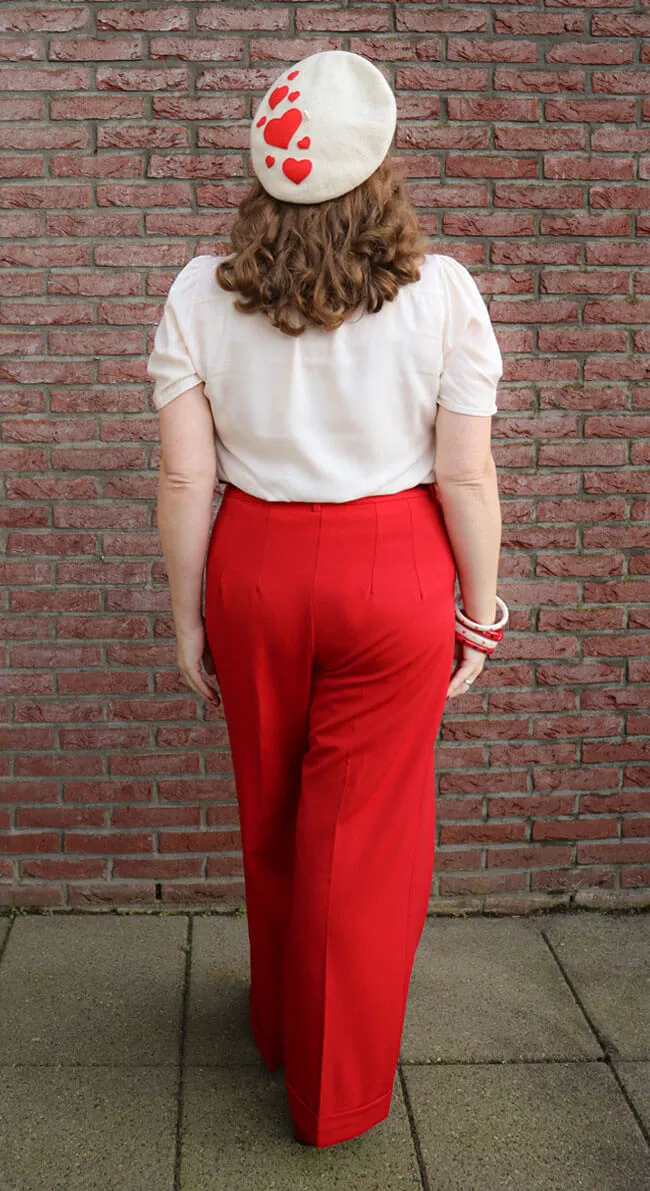 1930s and 40s Classic High Waist Wide Leg Trousers In Red