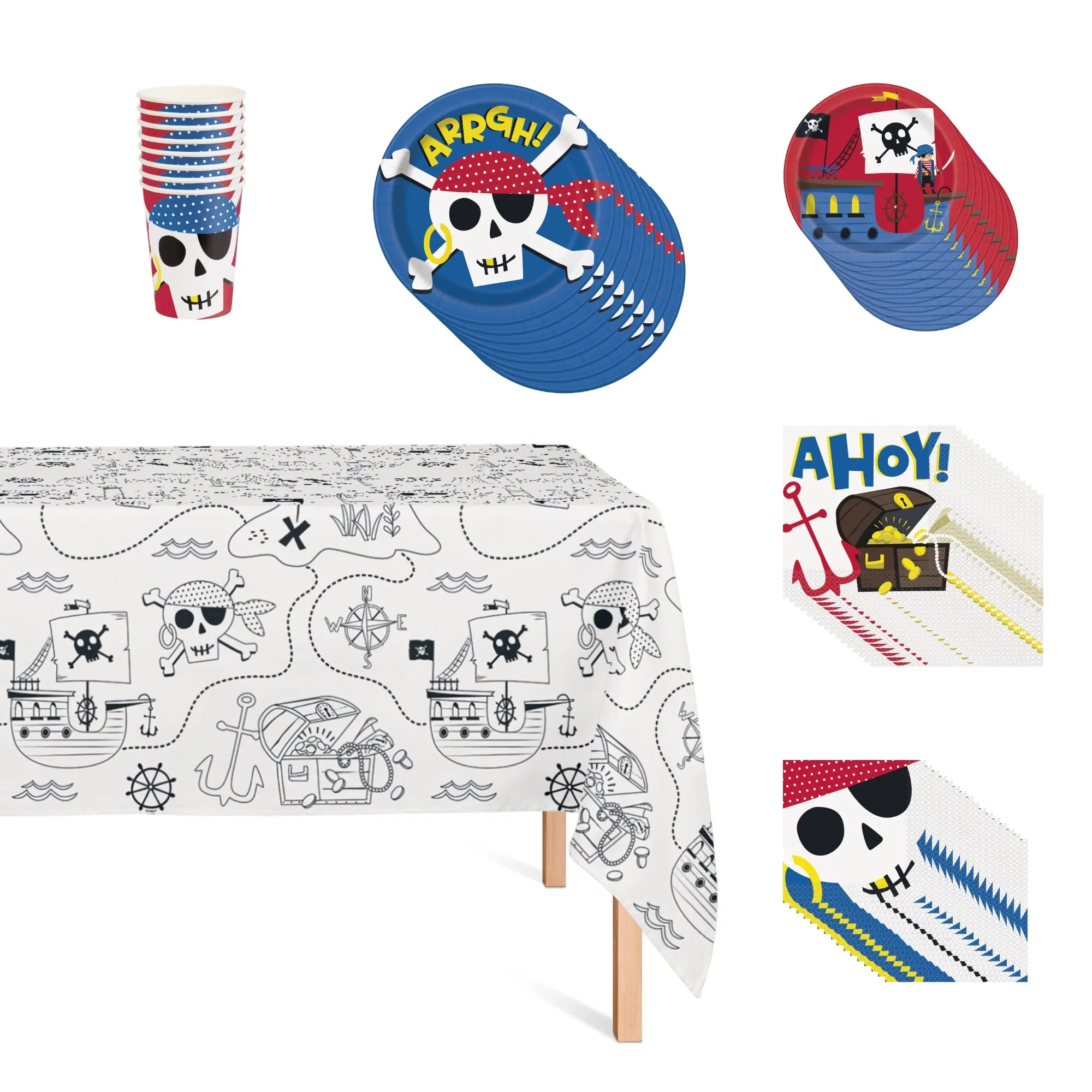 Ahoy Pirate Basic Tableware Birthday Party Supplies Kit, 8 Guests