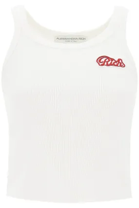 ALESSANDRA RICH ribbed tank top with logo patch