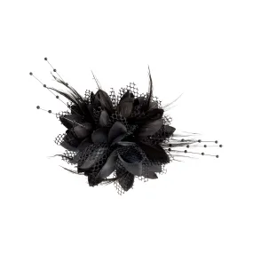 Black Texture Mixed Feather Corsage Clip