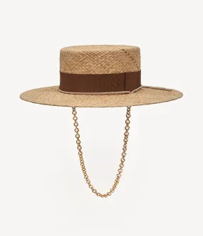 Chain Strap Straw Boater Hat