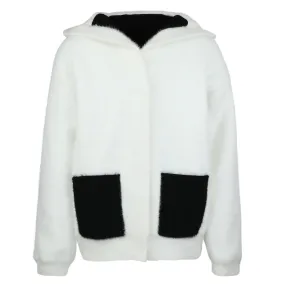 coat mohair fur with hood - white