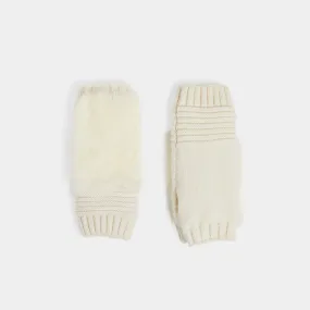 Faux Furry Fingerless Gloves - Winter White