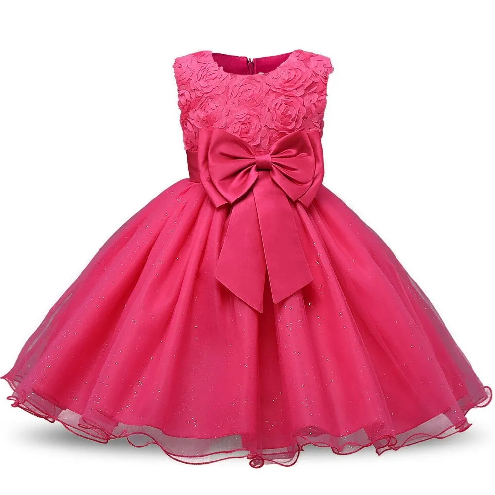 Girls Christmas Dress for Kids Lace Flower Princess Dress Children Big Bow Wedding Birthday Party Vestidos New Year Costume