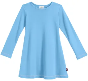 Girls Soft Cotton Long Sleeve Baby Rib Dress | Bright Light Blue