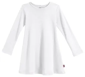 Girls Soft Cotton Long Sleeve Baby Rib Dress | White