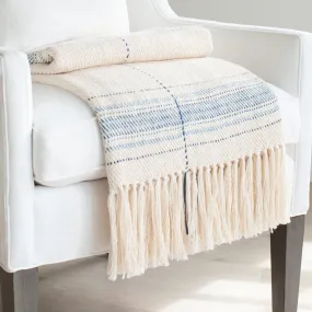 Ivory and Blue Striped Handwoven Cotton Throw