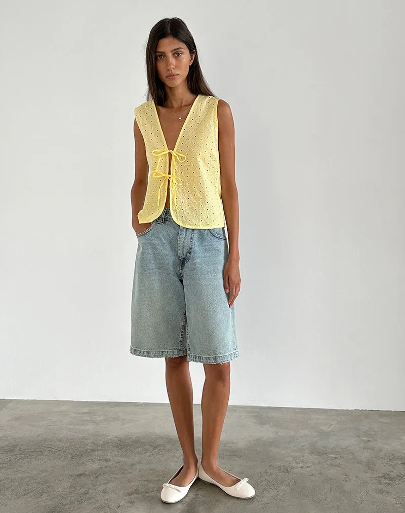 Kayve Tie Front Top in Broderie Yellow