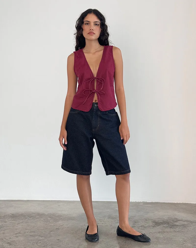 Kayve Tie Front Top in Burgundy