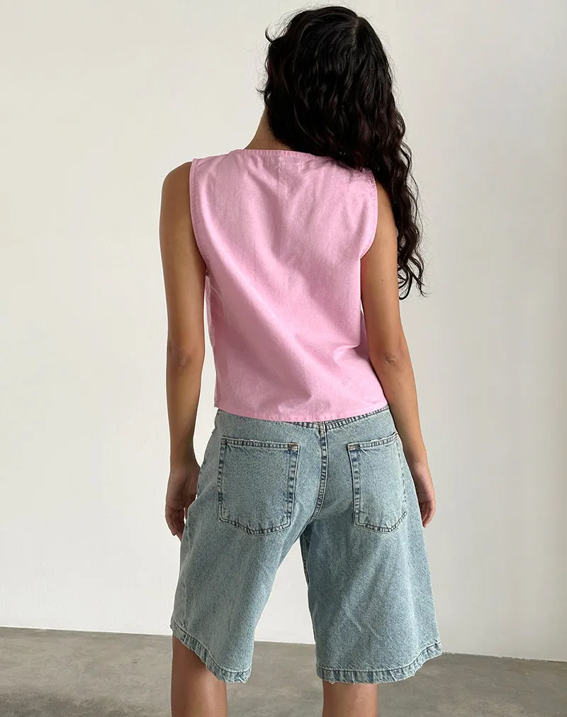 Kayve Tie Front Top in Flamingo Pink