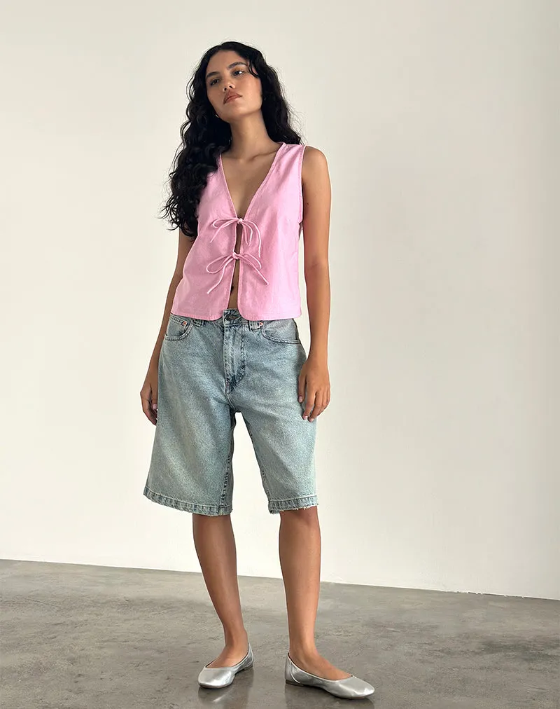 Kayve Tie Front Top in Flamingo Pink