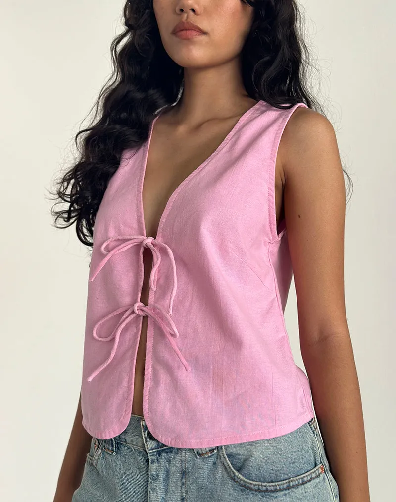 Kayve Tie Front Top in Flamingo Pink