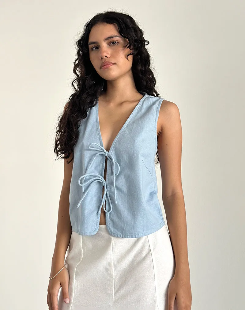 Kayve Tie Front Top in Nantucket Blue