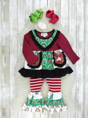 Maroon Christmas Rainbow Ruffle Outfit