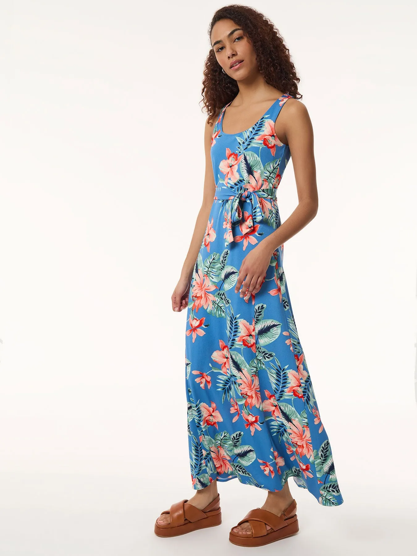 Maxi Tank Dress, Printed Moss Crepe