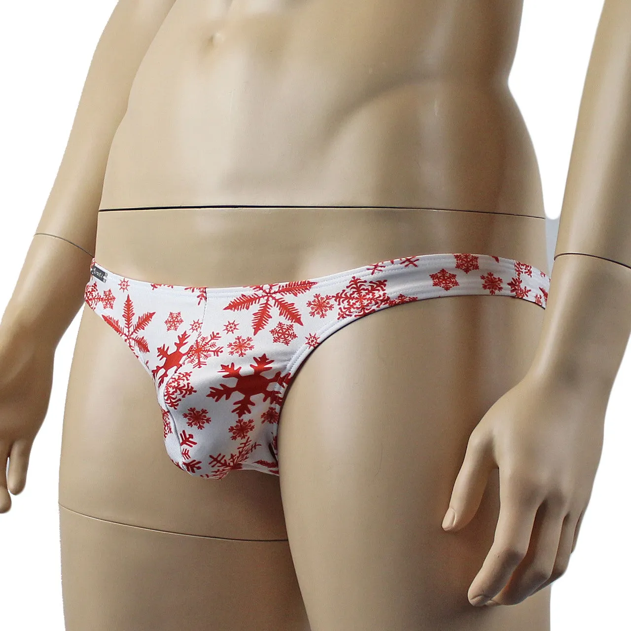 Mens Christmas Snowflake G string Thong Xmas Underwear White and Red