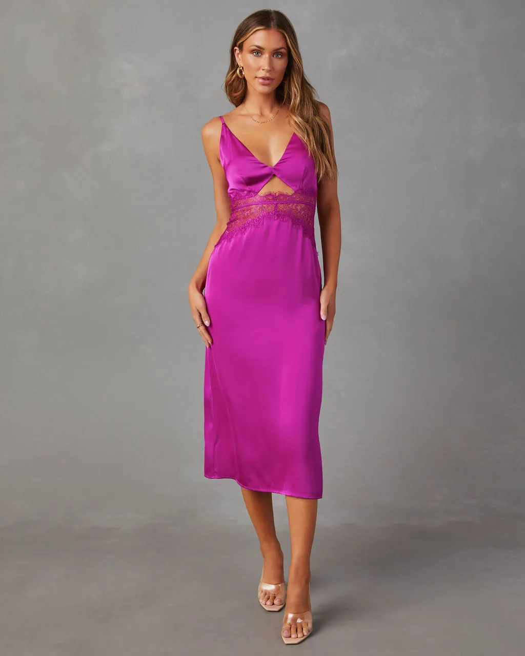 Modern Day Love Satin Lace Cutout Midi Dress