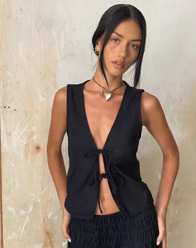 MOTEL X JACQUIE Kayve Tie Front Top in Black