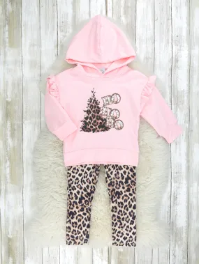 Pink HO HO HO Leopard Hoodie Outfit