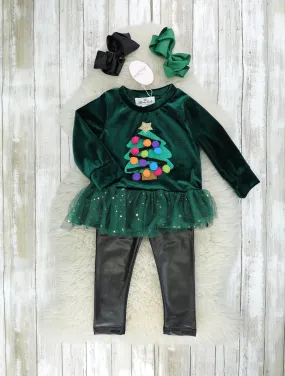 Pom Pom Christmas Tree Tulle Leather Outfit