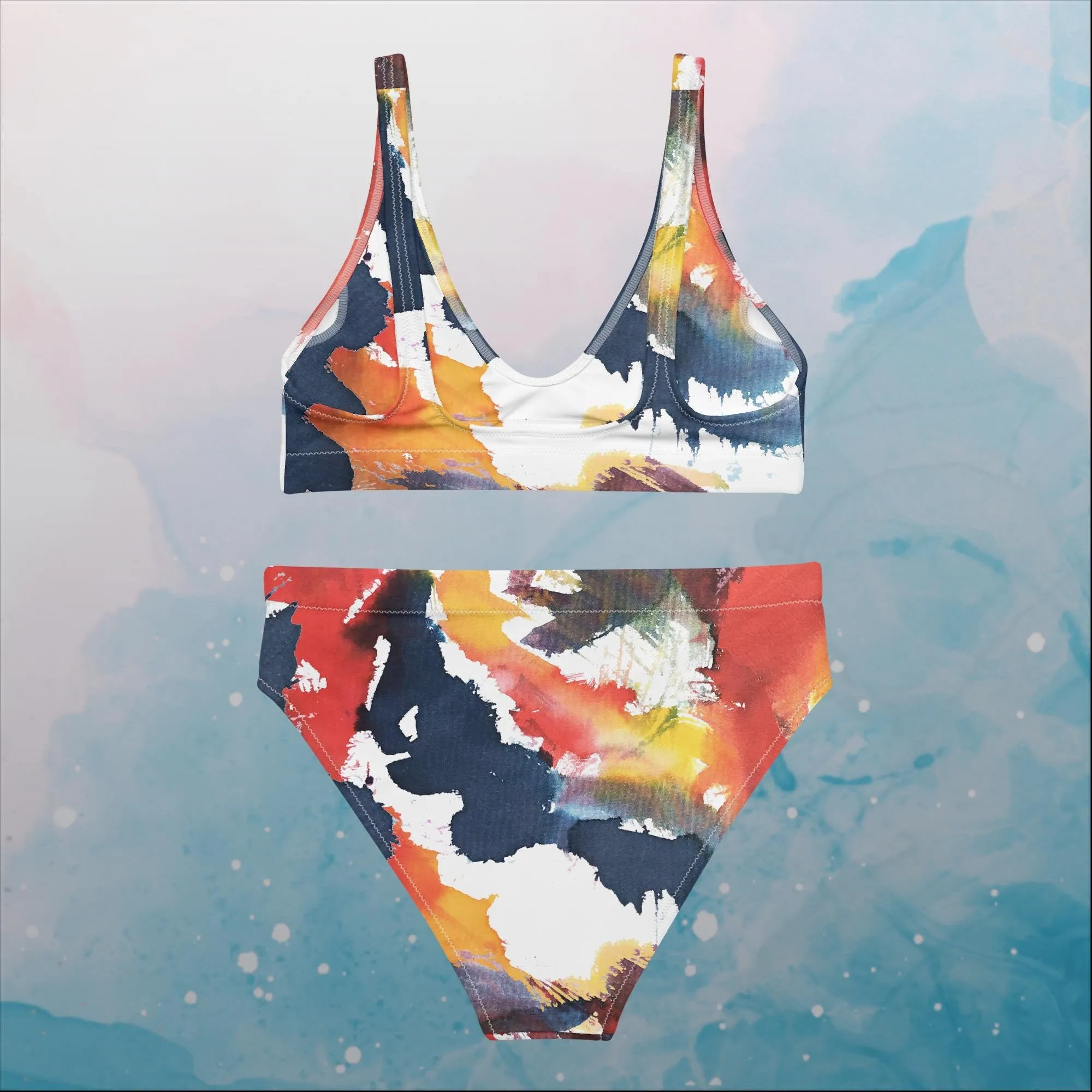 Primary Color Pallet Paint Print Womens Recycled High Waisted Bikini