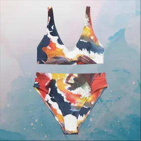 Primary Color Pallet Paint Print Womens Recycled High Waisted Bikini