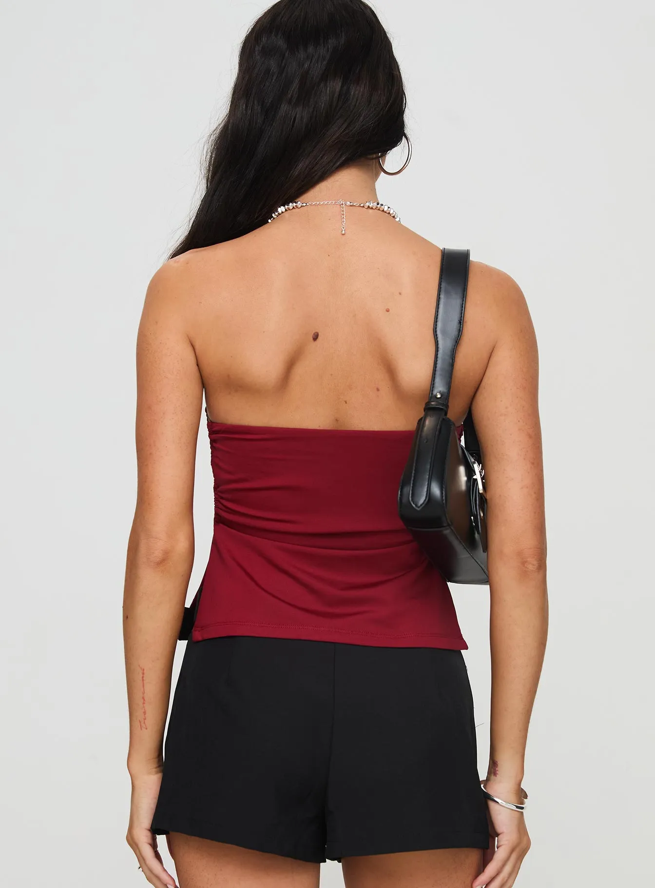 Round The World Strapless Top Burgundy