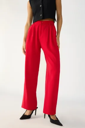 Scarlet Red Double Pleated Korean Pants