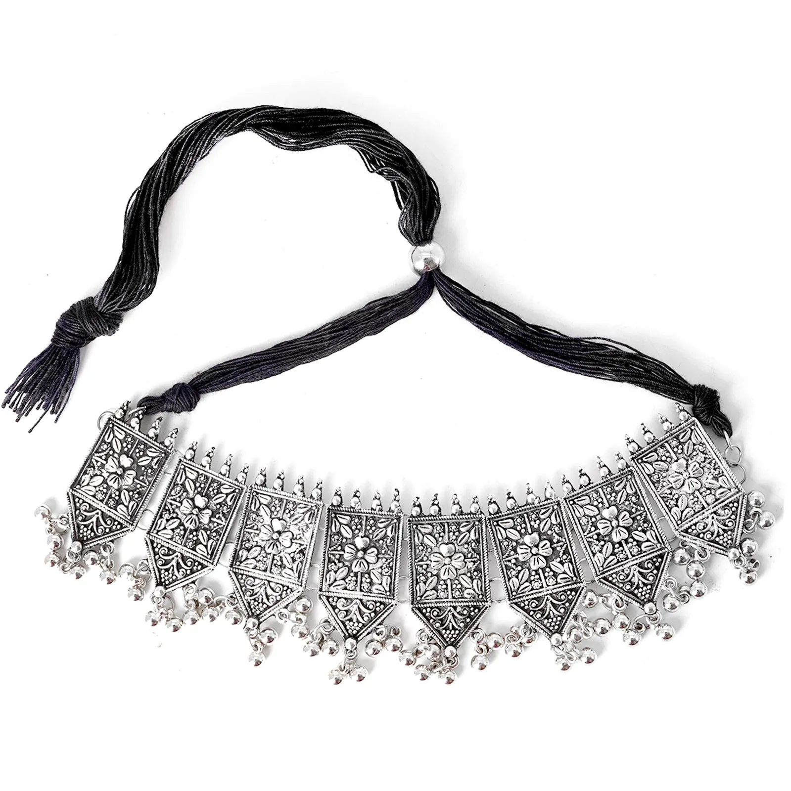 Teejh Dyuti Antique Silver Polish Choker Necklace Set