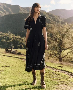 The Bridge Dress with Hanky Embroidered. -- Black