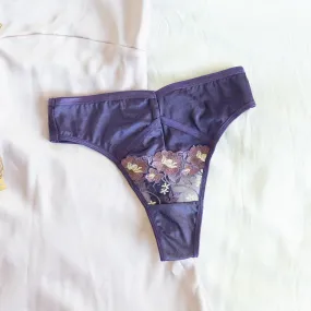 The Plum - Purple Embroidered Thong