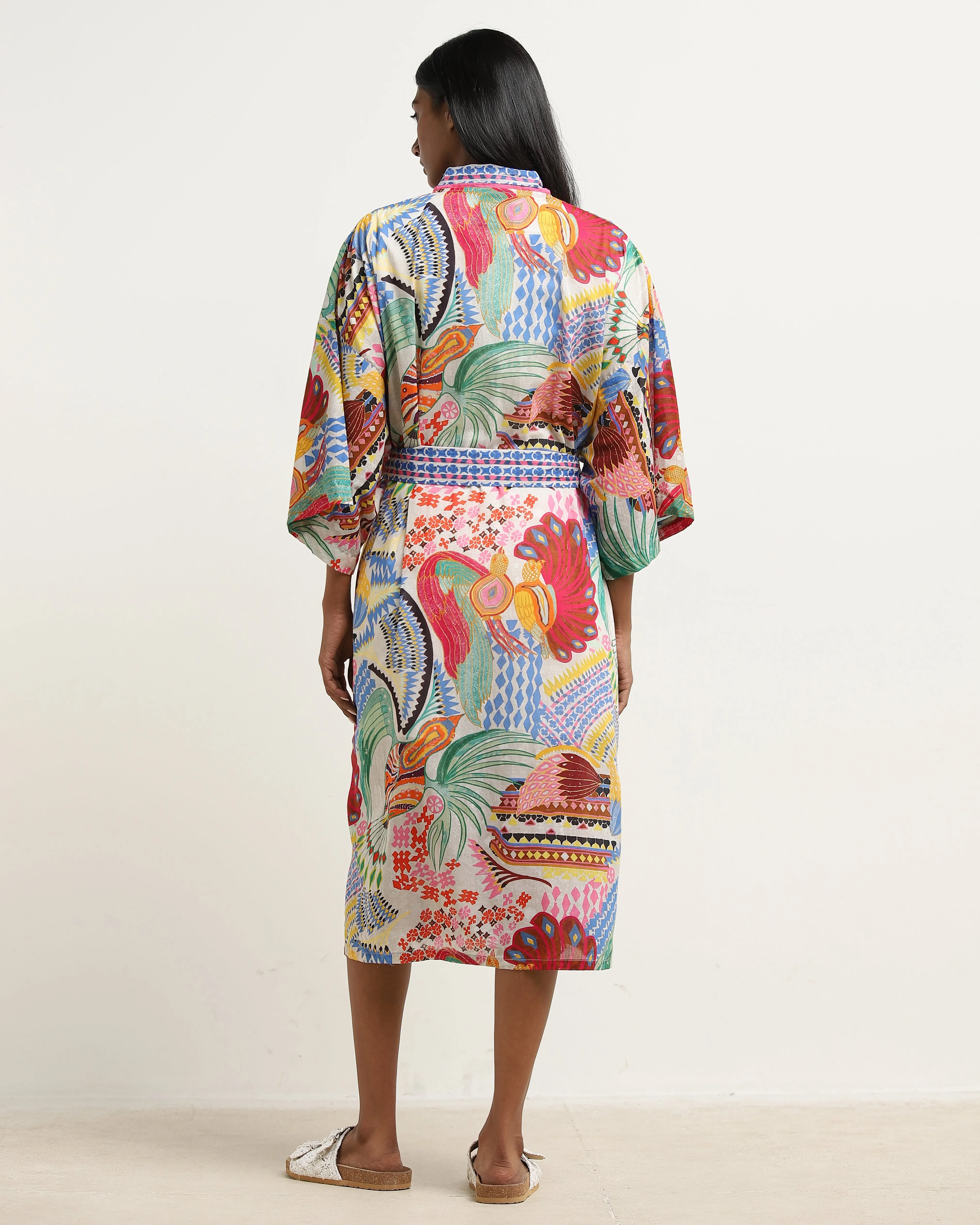 Westside Home Multicolour Printed Kimono Robe with Belt