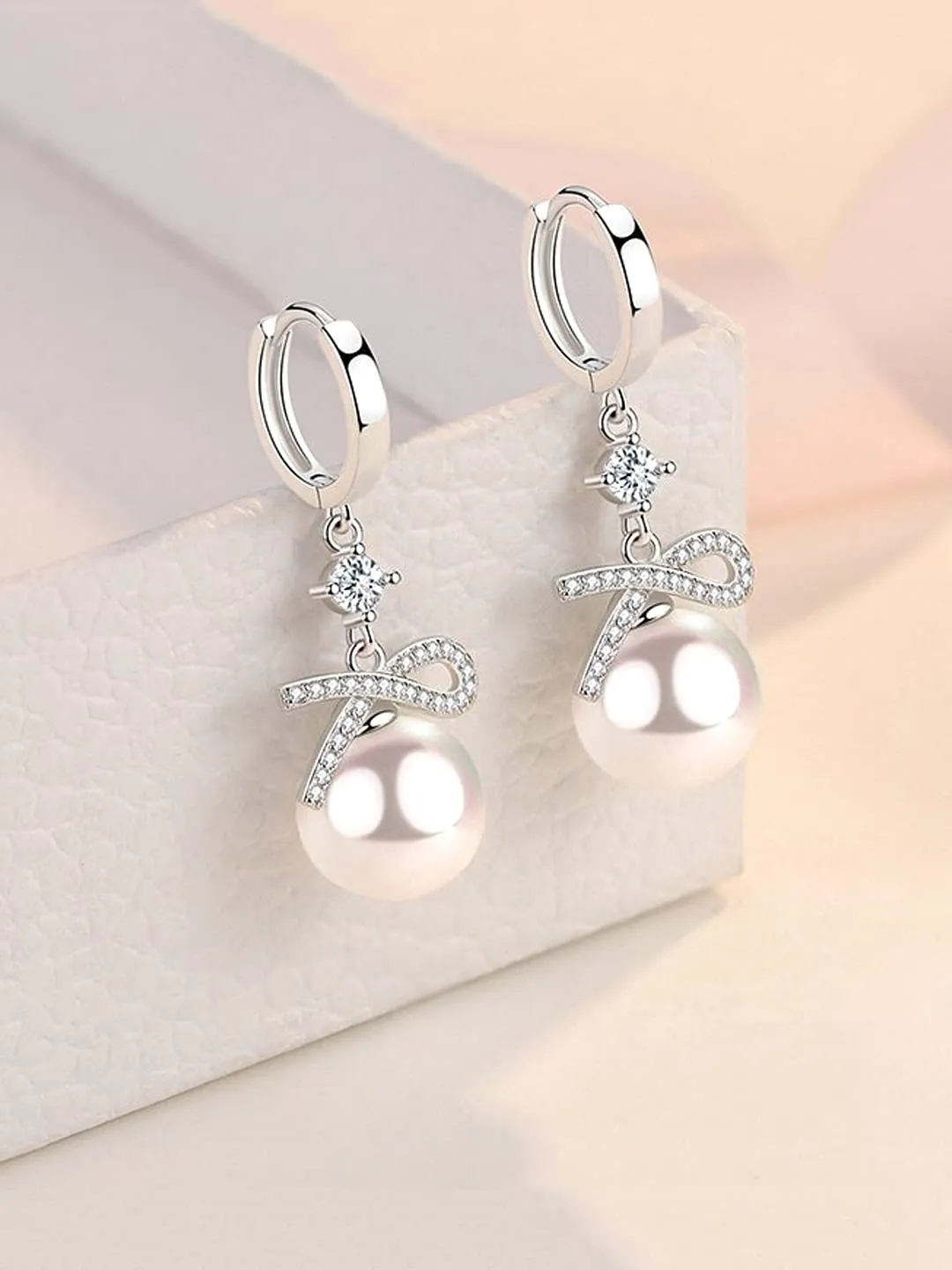 Yellow Chimes Elegant Design Studded Crystal Silver Plated Drop Earrings for Women and Girls (Silver-toned Glamour Spark)